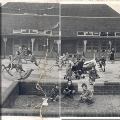 Repaired a damaged, torn and sellotaped 1950s school photo.